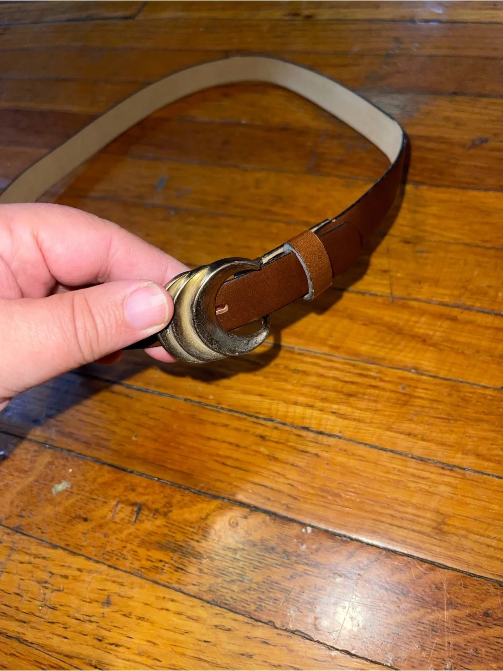 Vintage Brown Faux Leather Women’s Belt with Brass Buckle - Size 10